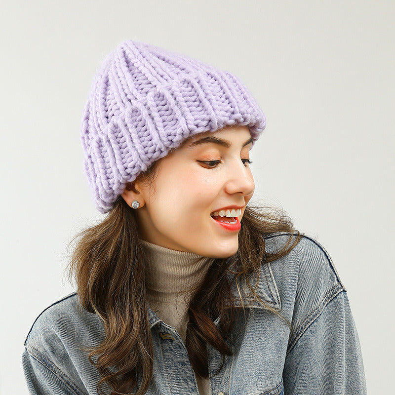 Woolen Hat For Women Autumn And Winter Icelandic Wool Rugged Cycling All The Way To Warm The Thick Needle Wool Hat Doba purple